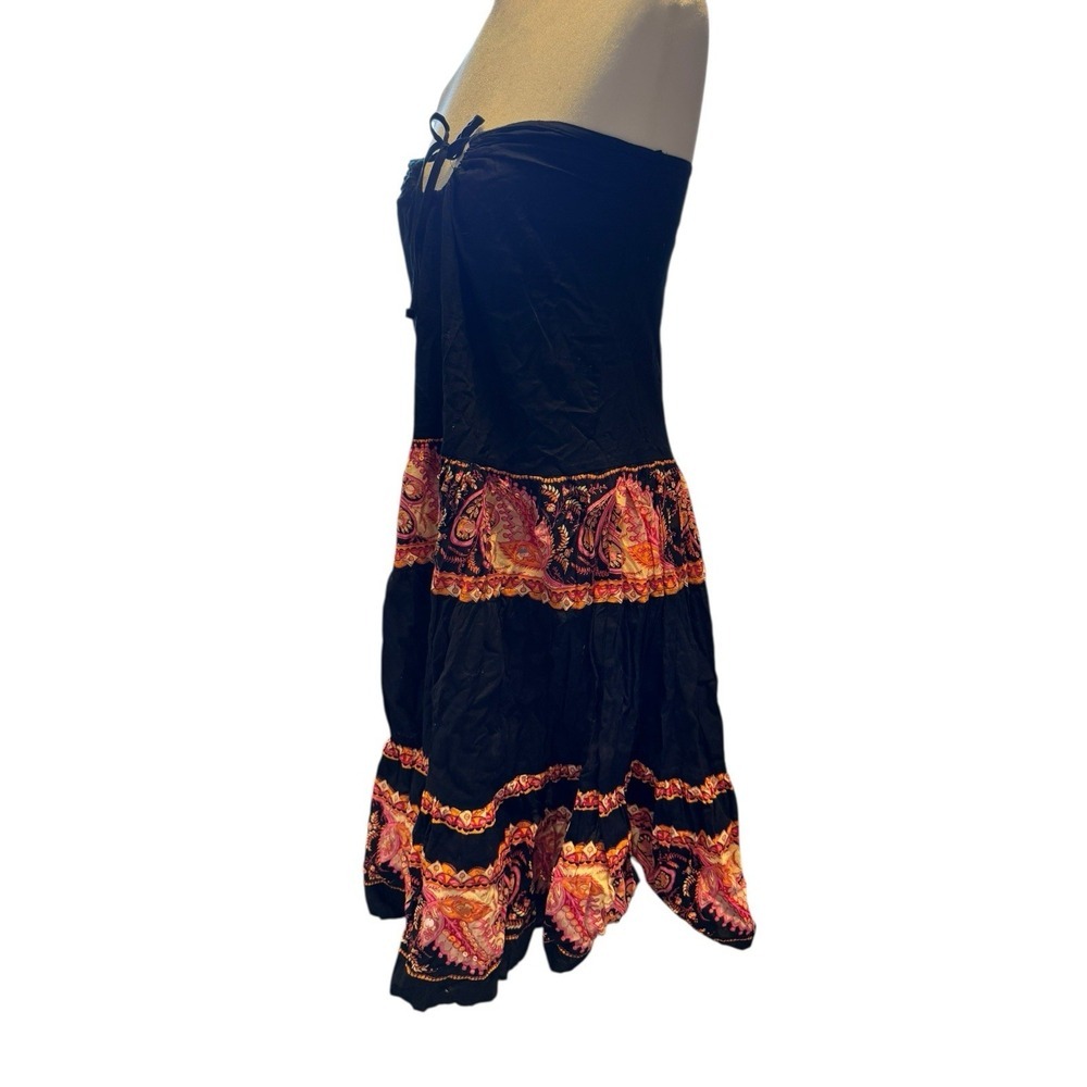 Angie Boho Strapless‎ Dress Black Pink Paisley Tiered Cotton Festival Tube Top M - Picture 3 of 10